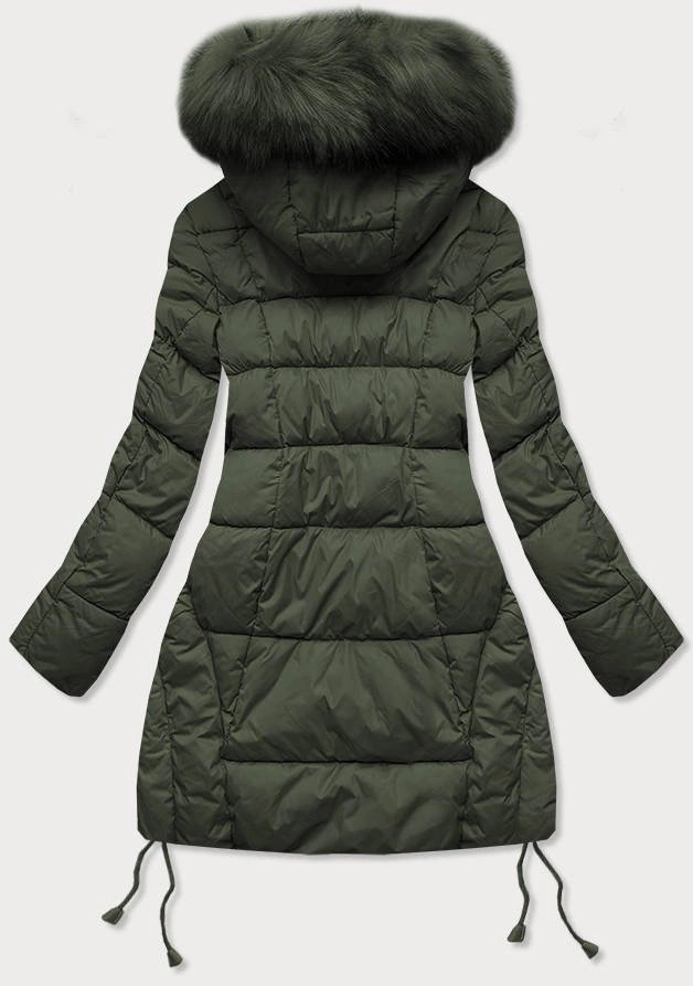 Dámska prešívaná zimná bunda v khaki farbe s kapucňou (7690) odstíny zelené S (36)