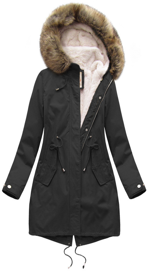 Čierna dámska zimná bunda "parka" s kapucňou a odopínacou podšívkou (7626BIG) čierna 46