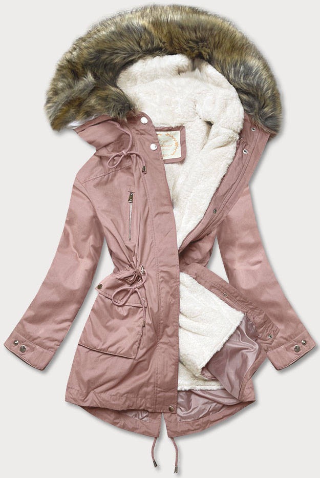 Dámska zimná bunda "parka" v staroružovej farbe s kapucňou a odopínacou podšívkou (7619BIG) ružová 52