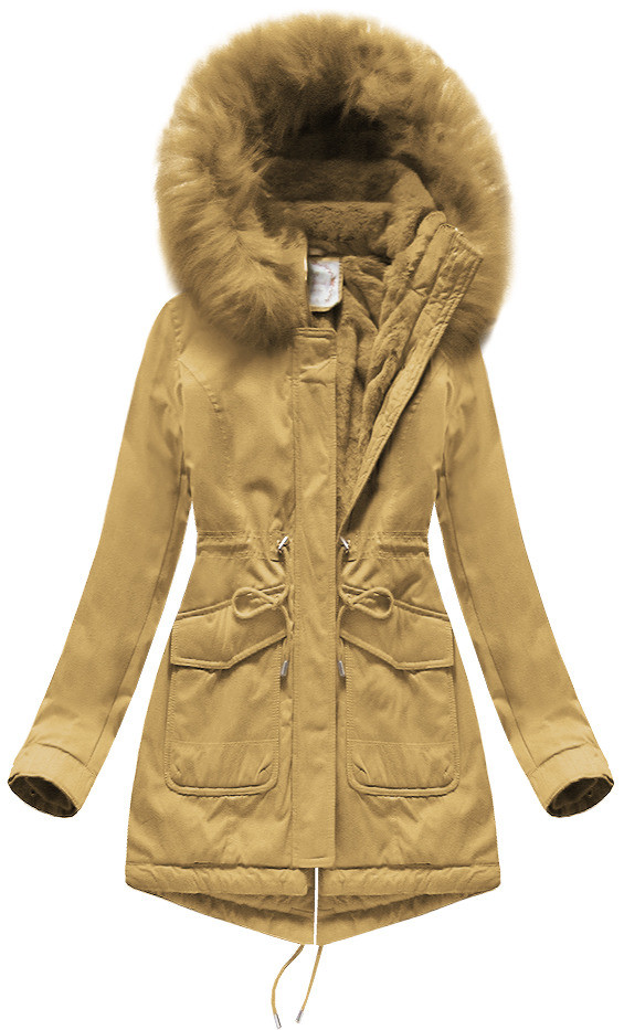 Dámska zimná bunda "parka" v horčicovej farbe s kapucňou (7617) žltá XL (42)