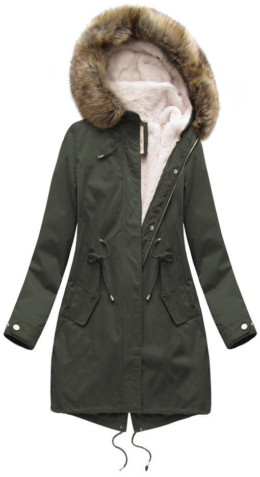 Dámska zimná bunda parka v army farbe s odnímateľnou podšívkou a kapucňou (7626) odstíny zelené XXL (44)