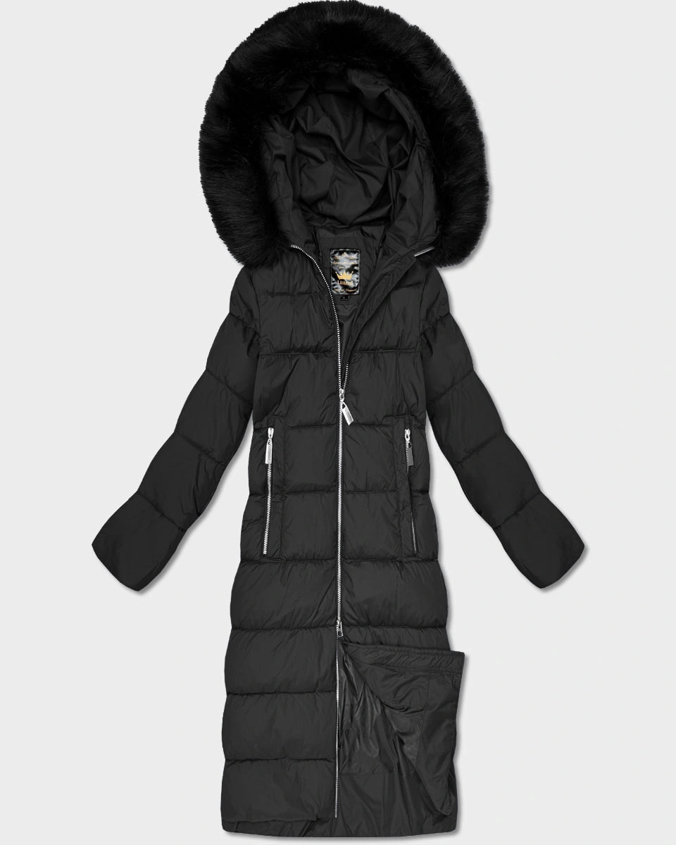 Čierna dlhá dámska zimná bunda s kapucňou (7688BIG) odstíny černé 52