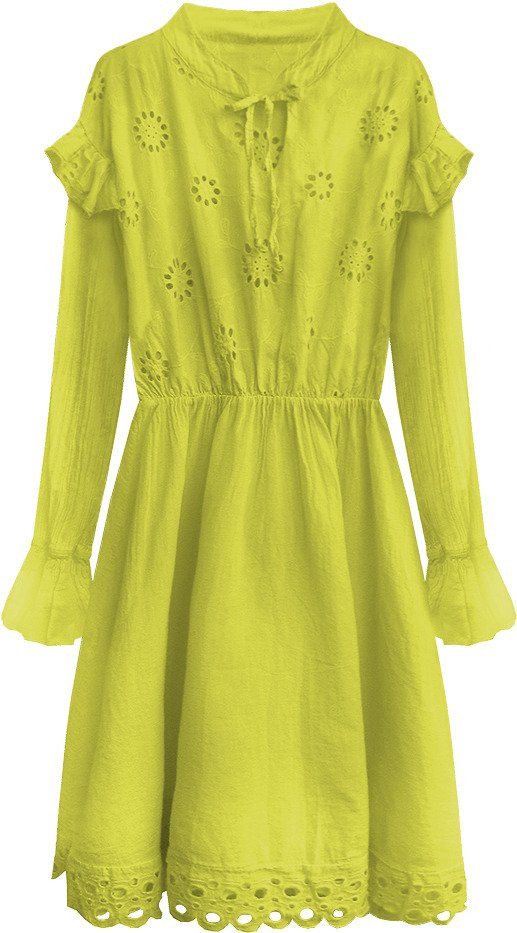 Bavlněné dámské šaty v limetkové barvě s výšivkou (303ART) odcienie zieleni ONE SIZE