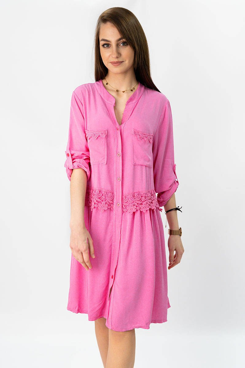 Bavlněné dámské košilové šaty v neonově růžové barvě (307ART) růžová ONE SIZE