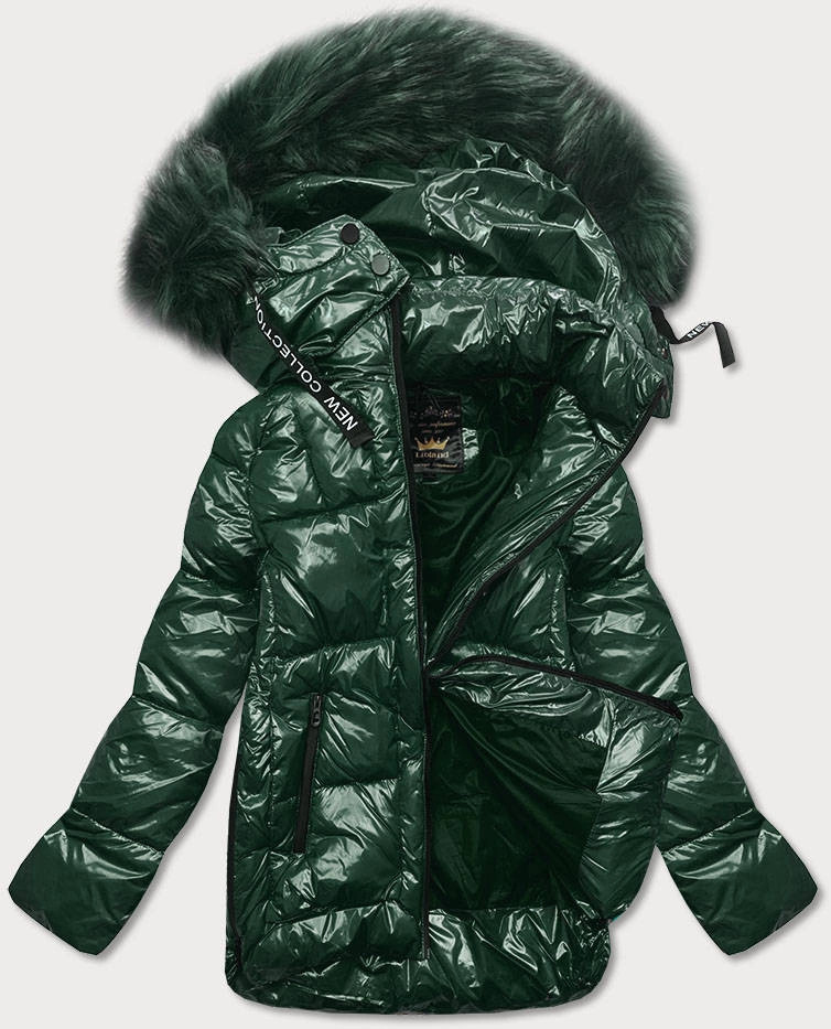 Dámska prešívaná bunda s tmavozeleným patentom (7697) odstíny zelené S (36)