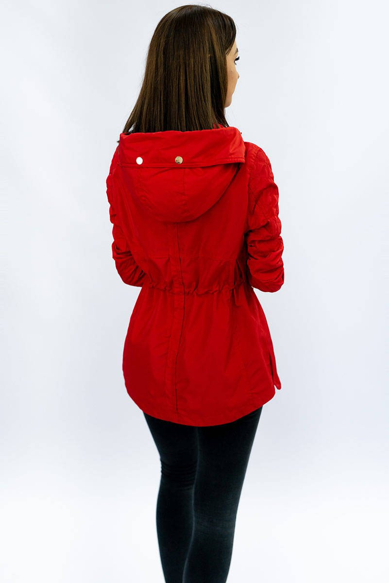 Krátká červená bunda typu parka (P01) odcienie czerwieni S (36)
