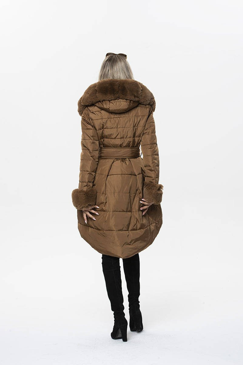 Hnědá dámská rozšířená zimní bunda (x006x) odcienie brązu XL (42)