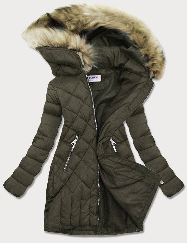 Dámská zimní prošívaná bunda v khaki barvě (LF808) khaki L (40)
