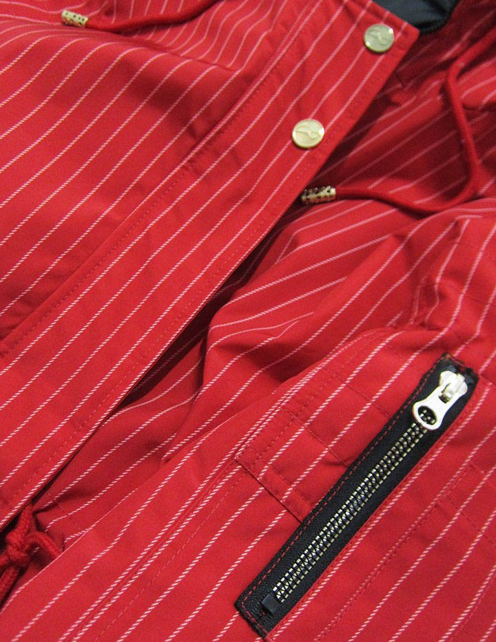 Levně Červeno-černá oboustranná pruhovaná bunda s kapucí (W659) červená XXL (44)