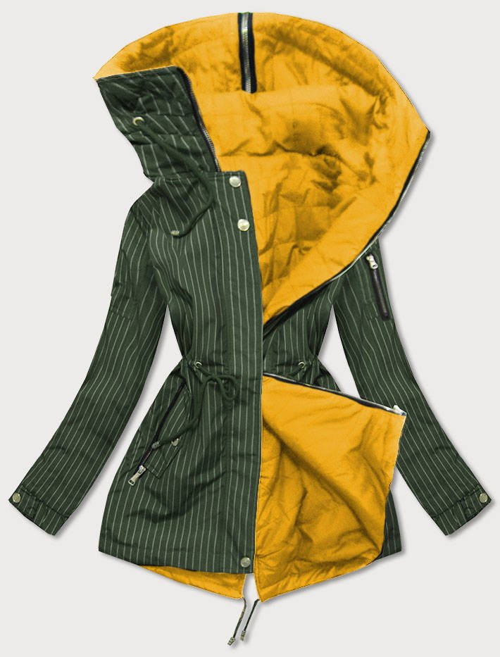 Khaki-žlutá oboustranná pruhovaná bunda s kapucí (W659BIG) Žlutá 46