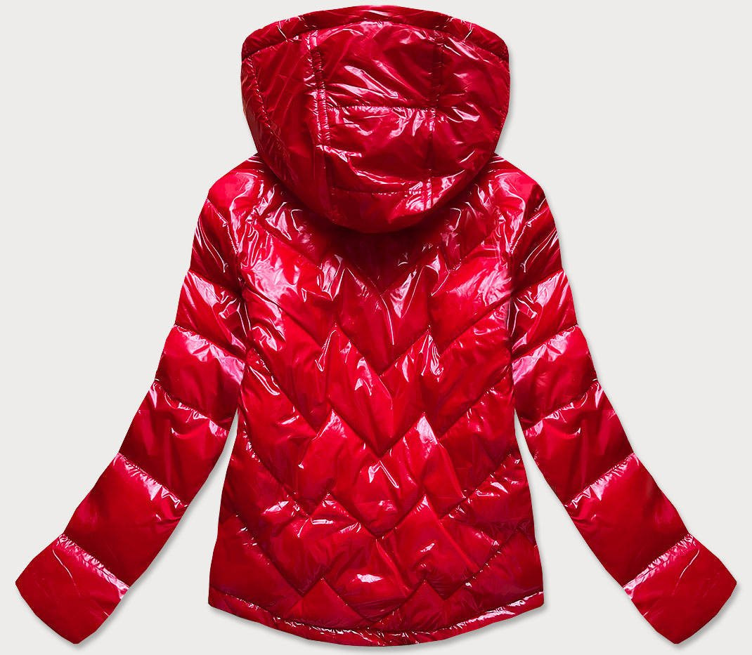Červená prošívaná dámská bunda s kapucí (B9562) červená L (40)