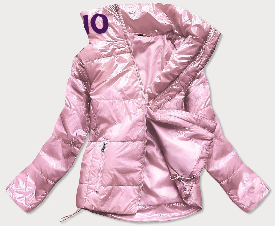 Krátka ružová prešívaná dámska bunda so stojačikom (B9567) ružová S (36)