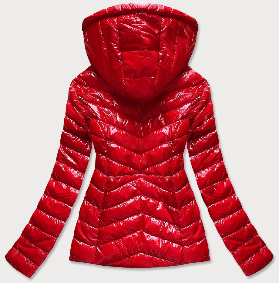 Krátká červená prošívaná dámská bunda s kapucí (CAN-333) odcienie czerwieni XXL (44)