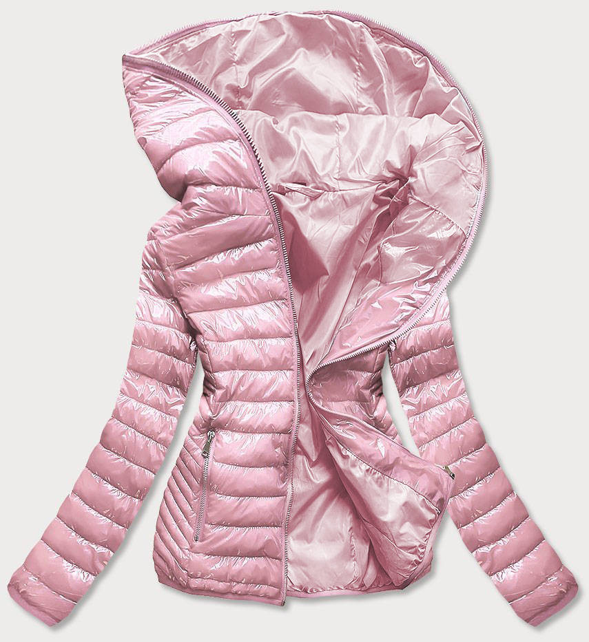Růžová prošívaná dámská bunda s kapucí (B9561) růžová XXL (44)
