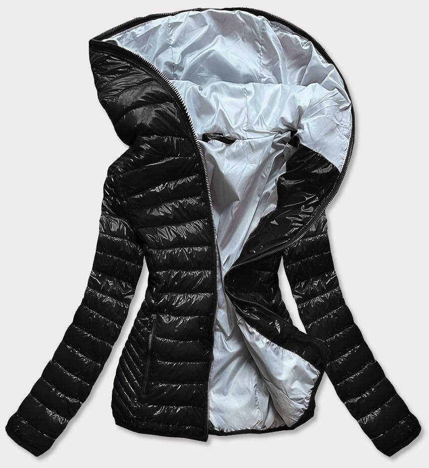 Černá prošívaná dámská bunda s kapucí (B9561) černá XL (42)
