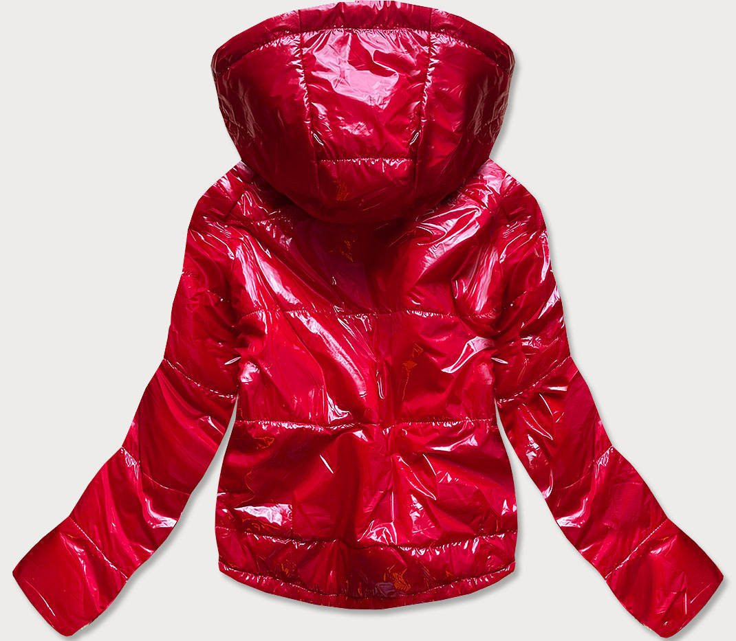 Lesklá červená prošívaná dámská bunda s kapucí (B9560) odcienie czerwieni XL (42)