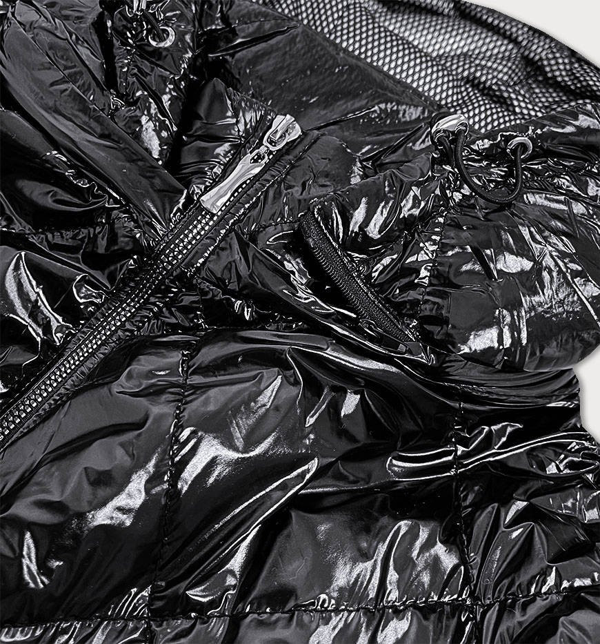 Lesklá černá prošívaná dámská bunda (B9573) odcienie czerni 46