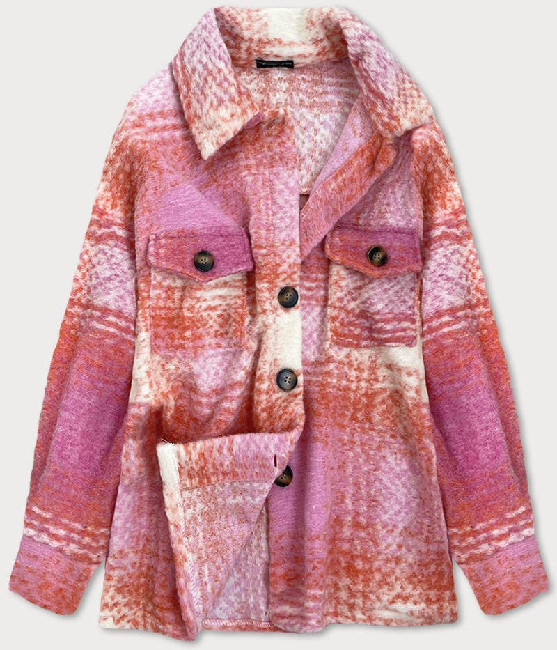 Růžová melanžová dámská košilová bunda (3925B) růžová jedna velikost