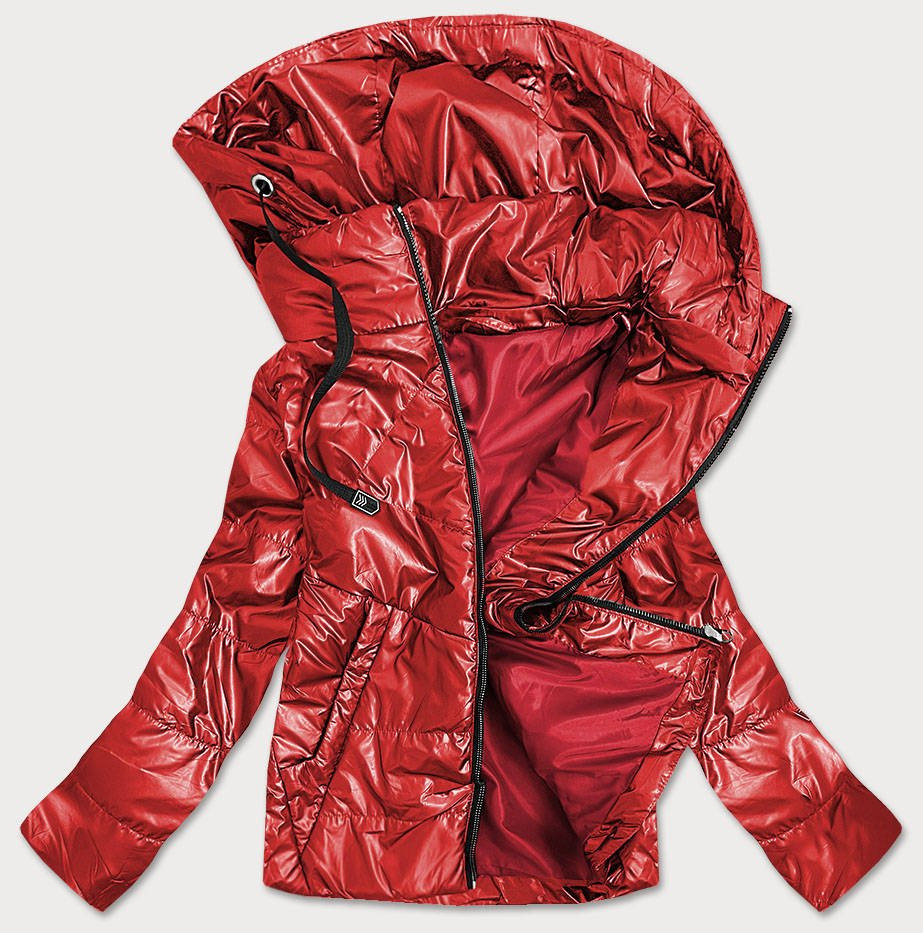 Červená lesklá dámská bunda s kapucí model 16148058 červená 46 - S'WEST