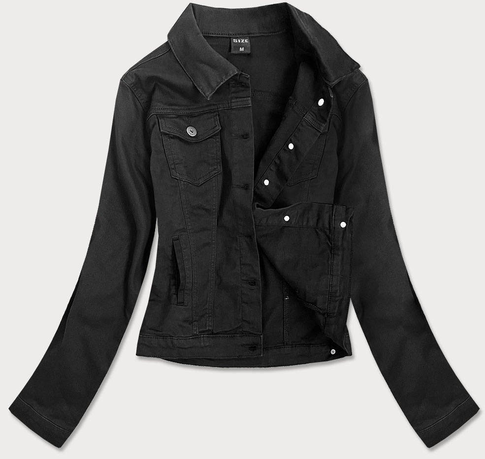 Jednoduchá černá dámská džínová bunda s kapsami (SA40) Černá XXL (44)