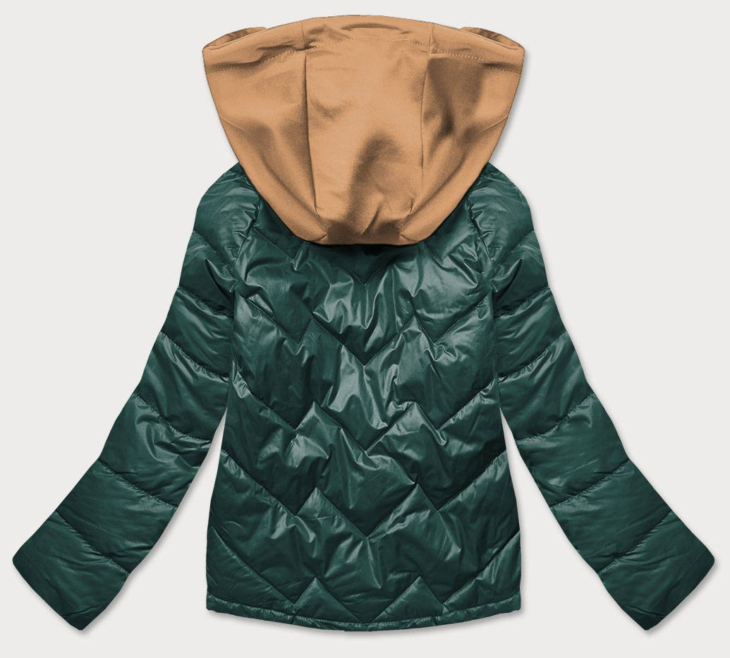 Zeleno/karamelová dímská bunda s kapucí (BH2003) Barva: odcienie zieleni, Velikost: S (36)