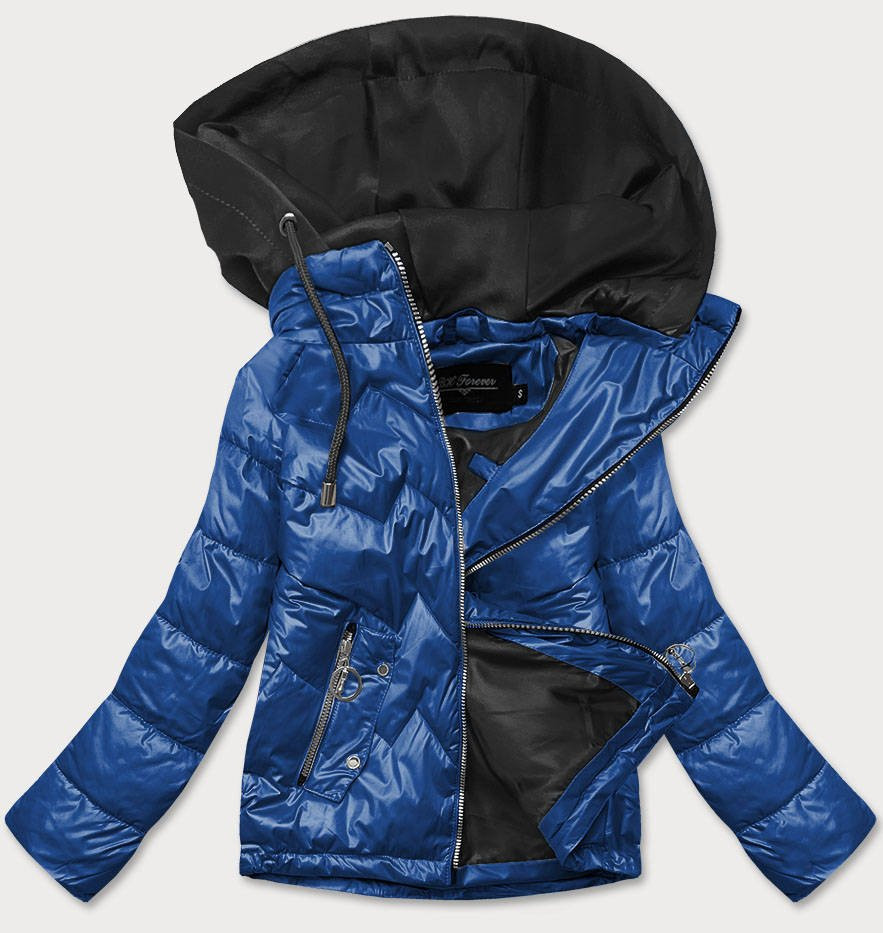 Modro/černá dámská bunda s kapucí (BH2003) Modrá XL (42)