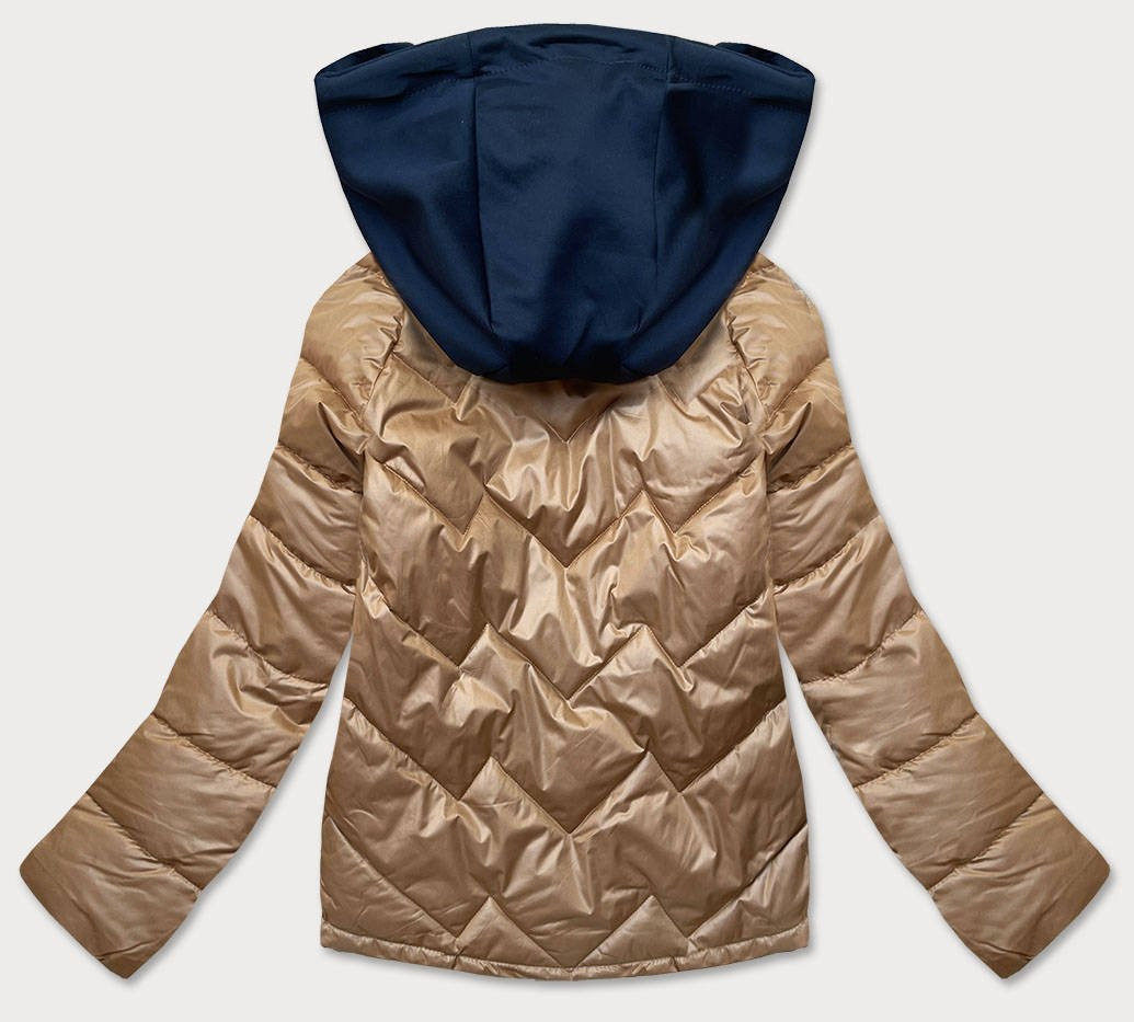 Karamelovo/modrá dámská bunda s kapucí (BH2003) odcienie brązu S (36)
