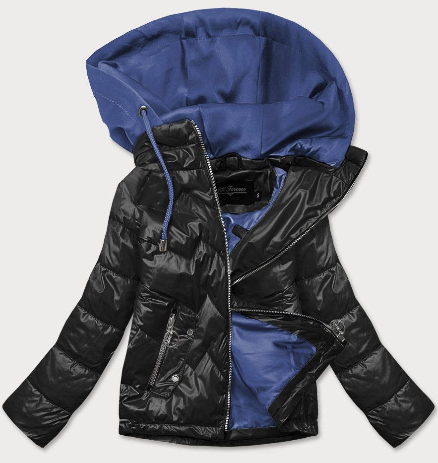 Černo/modrá dámská bunda s kapucí (BH2003BIG) odcienie niebieskiego 48