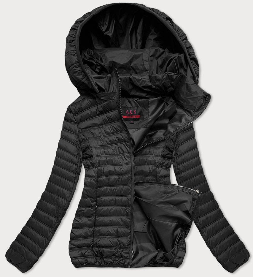 Černá prošívaná dámská bunda s kapucí (2021-09) černá XL (42)