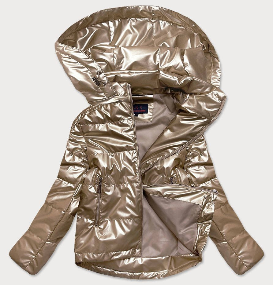 Lesklá dámská oversize bunda v barvě kapučíno (2021-06) hnědý S (36)