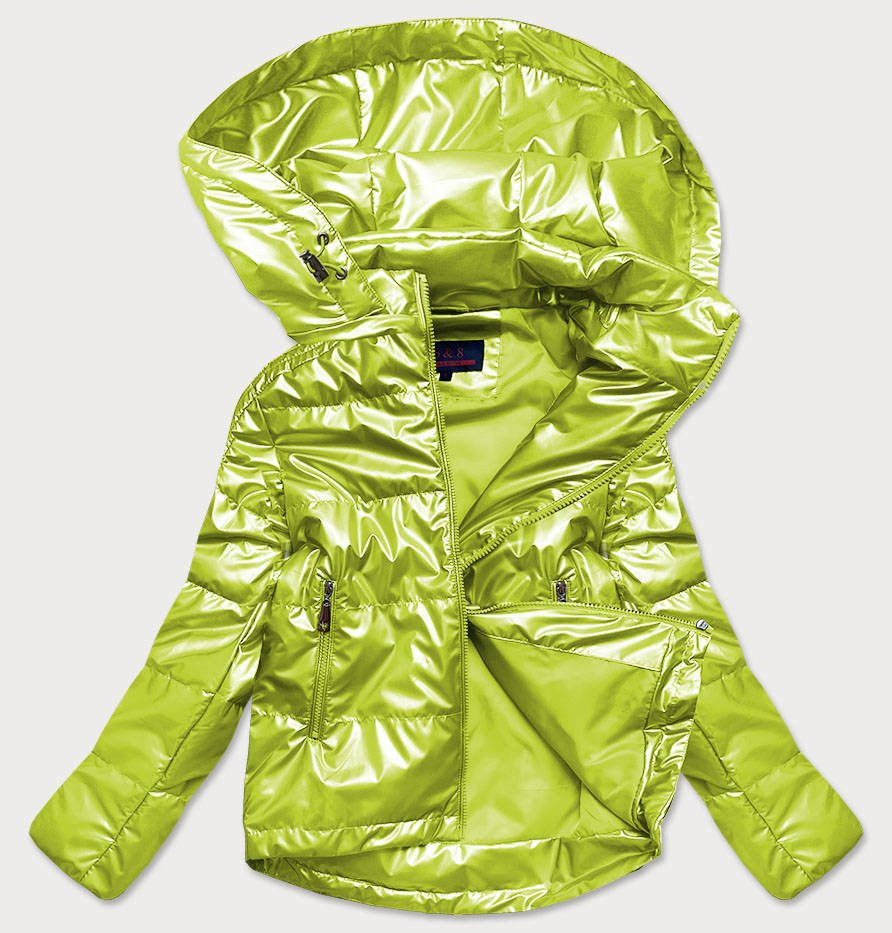 Limetková dámská lesklá bunda oversize (2021-06) zelená L (40)