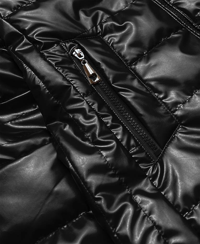Černá lesklá prošívaná dámská bunda (2021-04) odcienie czerni XL (42)