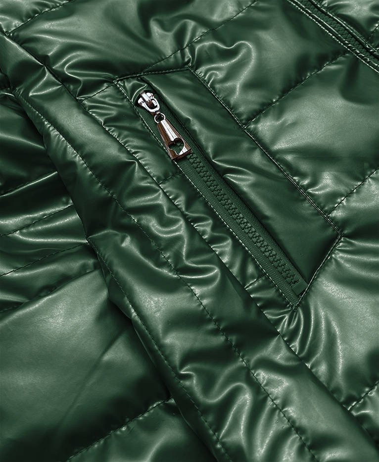 Lesklá zelená prošívaná dámská bunda (2021-04) odcienie zieleni XL (42)