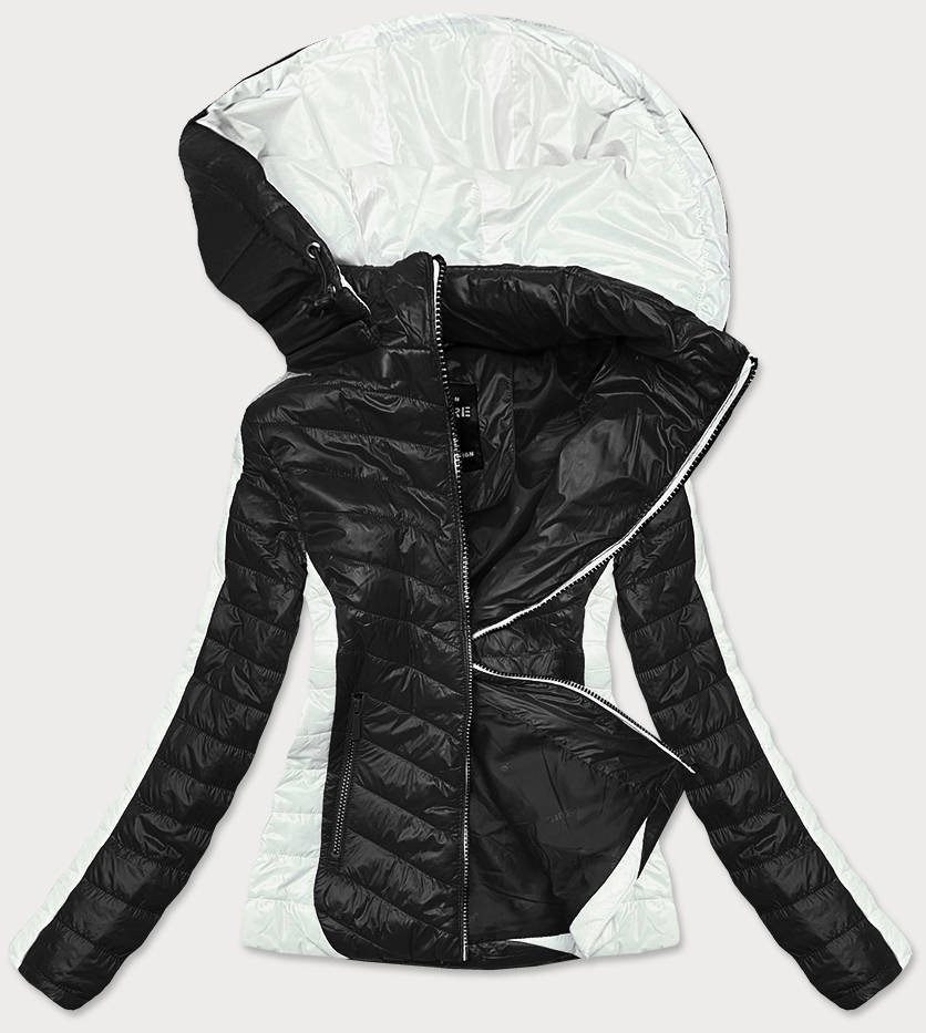 Dvoubarevná černá/ecru dámská bunda s kapucí (6318) ecru XL (42)