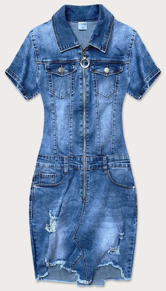 Světle modré džínové šaty s protrženími (GD6622) Modrá S (36)