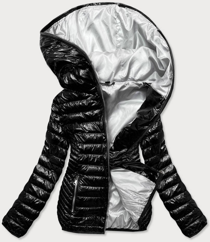 Černá dámská prošívaná bunda s kapucí (B9752) odcienie czerni XL (42)