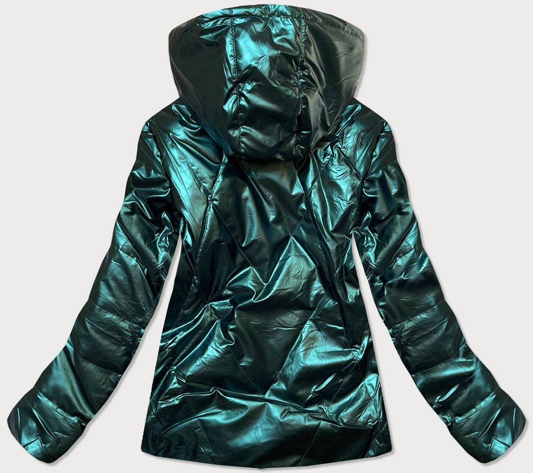 Krátka lesklá dámska bunda v fľaškovo zelenej farbe (W586) odstíny zelené XXL (44)