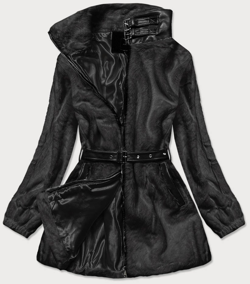 Černá kožešinová bunda se stojáčkem (GSQ2228) černá L (40)