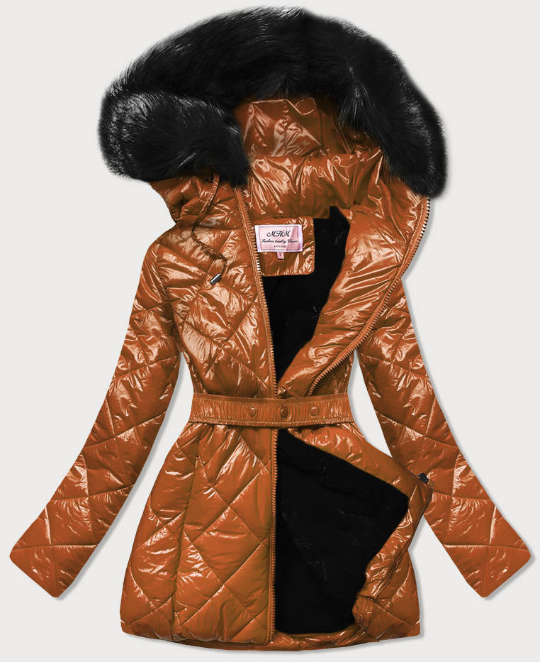 Hnedá dámska zimná bunda (W756) Hnědá XXL (44)