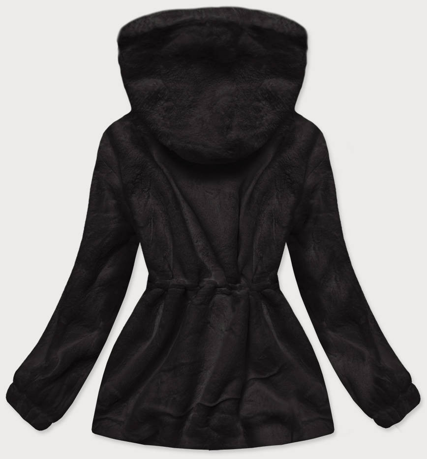 Černá kožešinová dámská bunda s kapucí (BR9596-1) černá XXL (44)