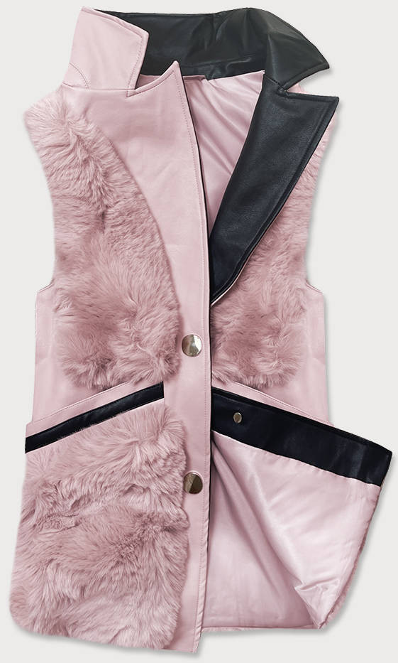Růžová dámská vesta s kožíškem (BR9593-51) růžová M (38)