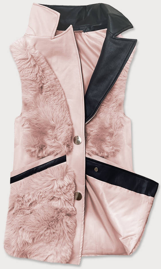 Lososová dámská vesta s kožíškem (BR9593-12) Růžová L (40)