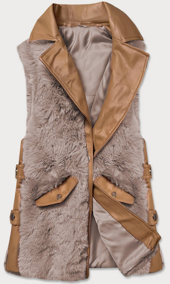 Elegantní vesta v barvě z eko kůže a kožešiny Hnědá S (36) model 15831737 - S'WEST