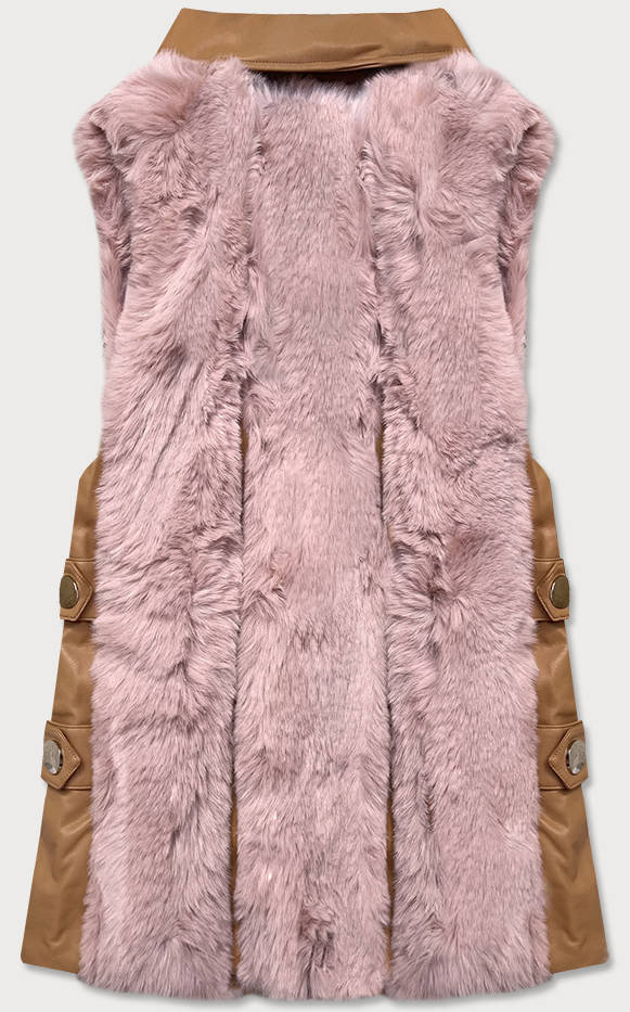 Elegantní vesta v barvě z eko kůže a kožešiny Růžová M (38) model 15831749 - S'WEST