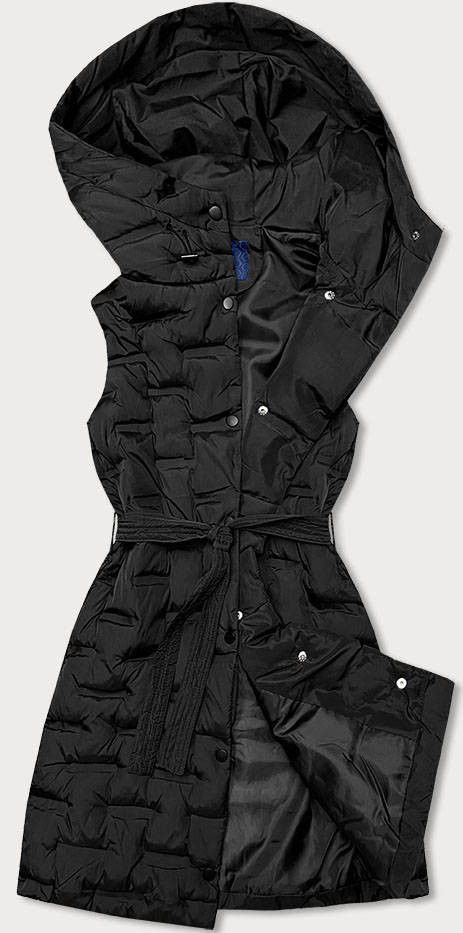 Dlouhá černá dámská vesta s páskem (JIN217) odcienie czerni L (40)