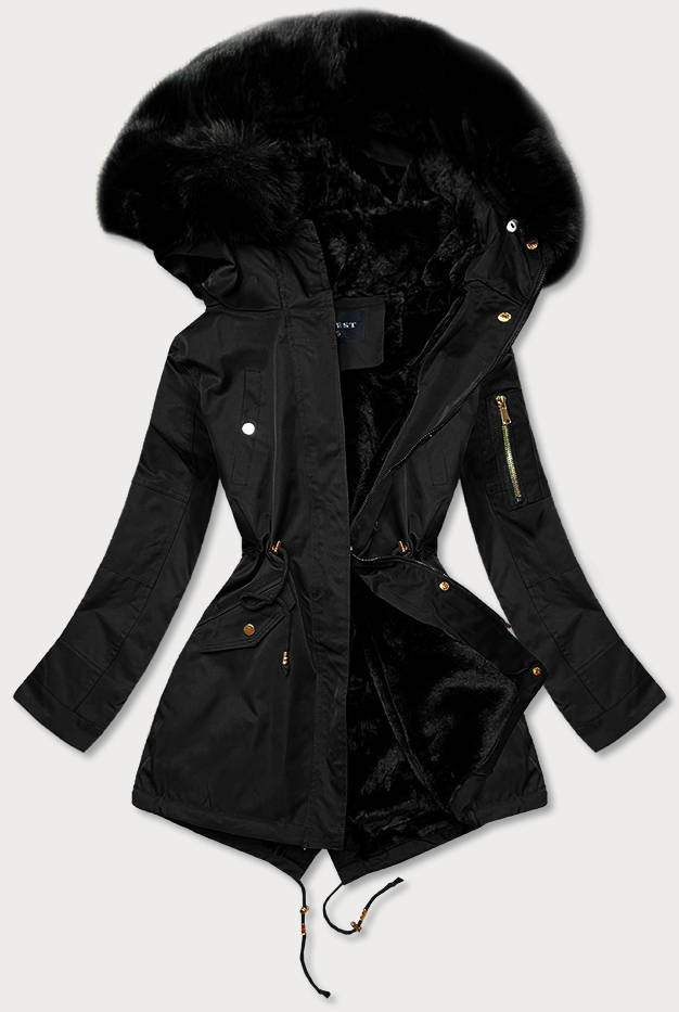 Čierna dámska zimná bunda "parka" s kapucňou (B531-1) čierna XL (42)