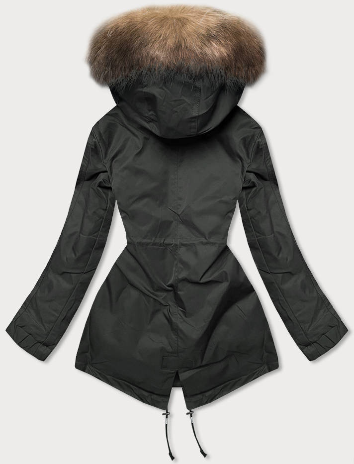 Khaki-hnědá dámská zimní bunda parka s odepínací podšívkou (B533-1107) odcienie zieleni XL (42)