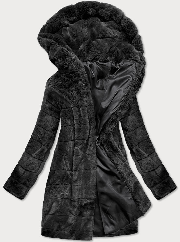 Černá dámská bunda - kožíšek s kapucí (BR9746-1) odcienie czerni XL (42)