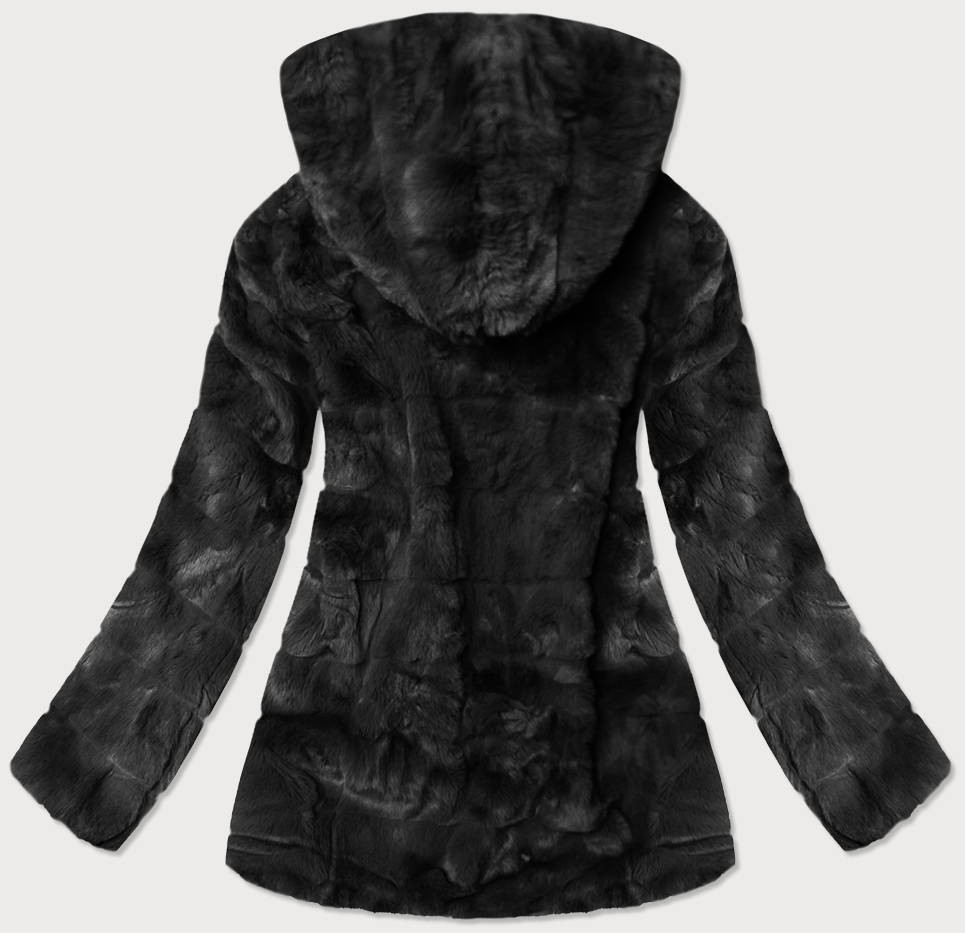 Černá dámská bunda - kožíšek s kapucí (BR9742-1) odcienie czerni XL (42)