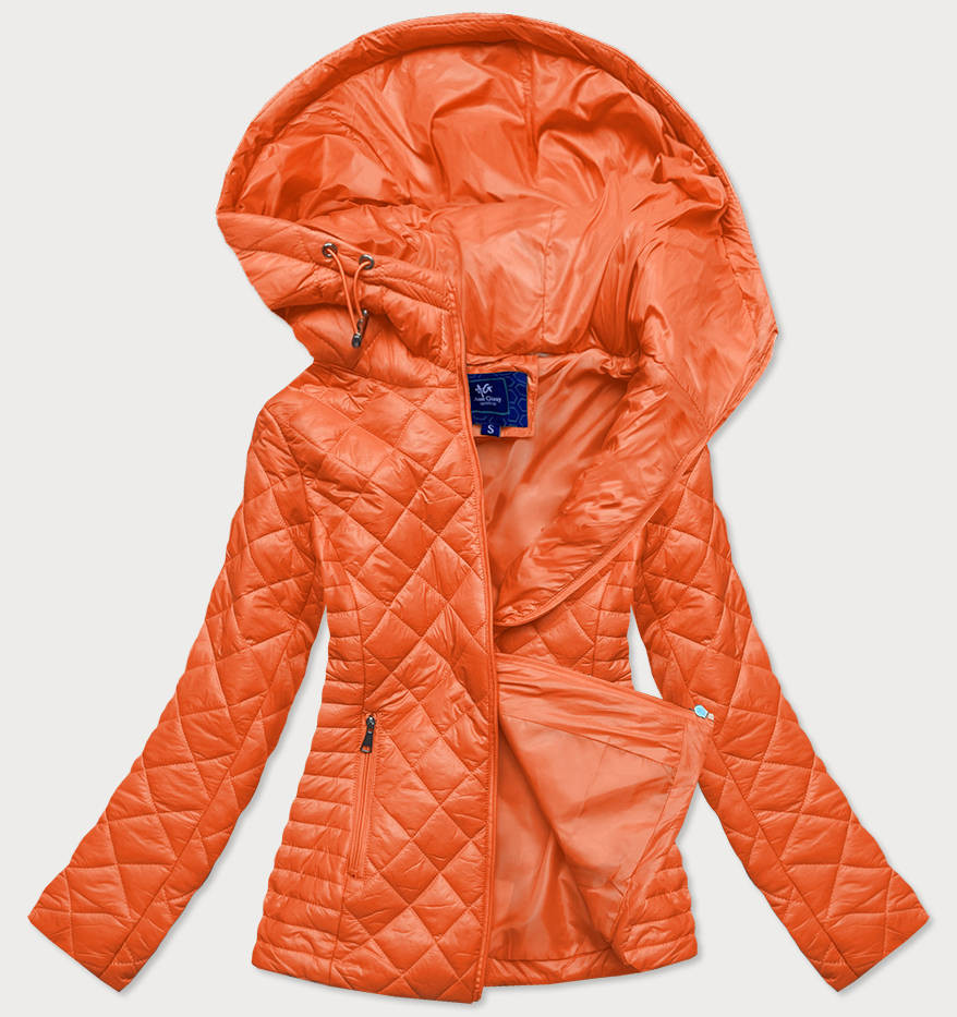 Oranžová prošívaná dámská bunda s kapucí model 15856224 oranžová S (36) - Ann Gissy